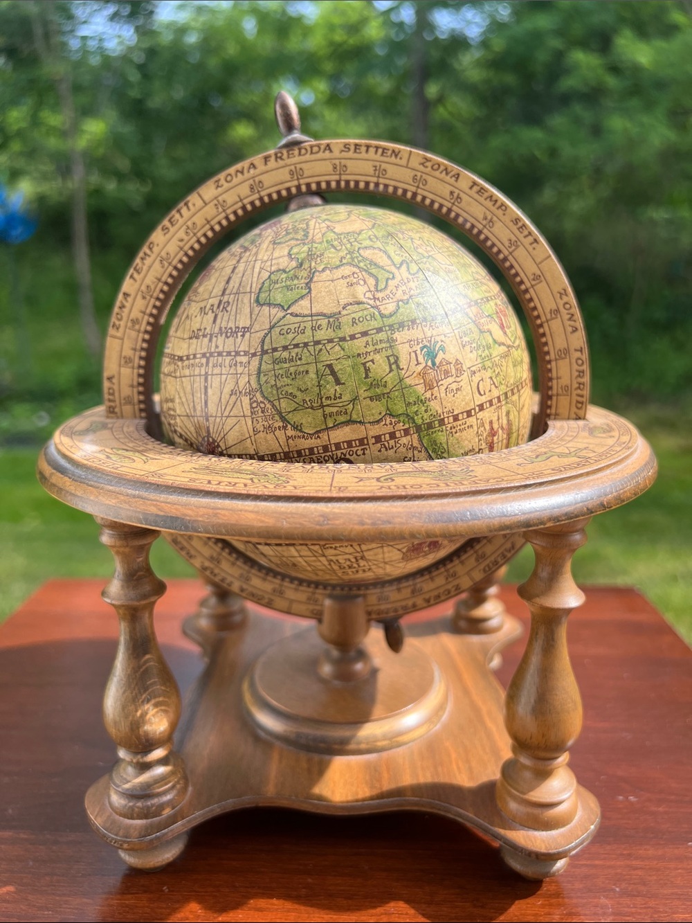 Vintage Old World Globe Zodiac Signs Wooden Desk Top World w/Stand Made in Italy - Picture 3 of 10